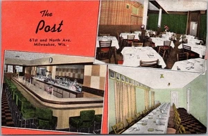 Postal de MILWAUKEE, Wisconsin THE POST RESTAURANT vista de bar / Kropp LINEN / sin usar - Imagen 1 de 2