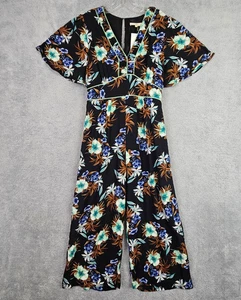 Neu mit Etikett Entro Damen Jumpsuit M schwarz Blumen Boho Flatterärmel weites Bein Viskose - Bild 1 von 24