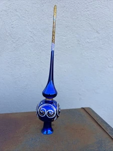 10" Russische Glas Christbaumspitze - Ёлочка Klin - Blau Gold Endstück - Neu im Karton - Bild 1 von 10