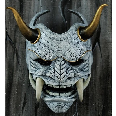 Halloween Devil Mask Latex Prajna Demon Samurai Cosplay Oni Party Noh Grimace - Image 1 of 4