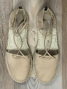 Eileen Fisher Damen Gladiator hellbraun Leder Schnür-Espadrille flache Sandalen Größe 8 - Bild 1 von 10