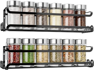 2-Pack Wall Spice Rack with 16 Hooks – Adhesive or Screw Mount, Black - Bild 1 von 6