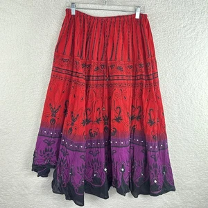 White Stag Skirt Womens Medium Red Purple Boho Maxi Jubilee Pattern India Cotton - Picture 1 of 11