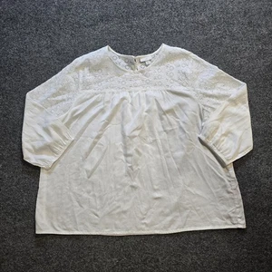 J Jill Top Womens XL Petite White Eyelet Lace Pleated 3/4 Sleeve Capsule Casual - Picture 1 of 10