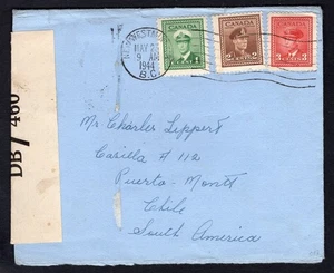 CANADA New Westminster BC 1944 Censored Cover to CHILE. Receiver on Back - Picture 1 of 2