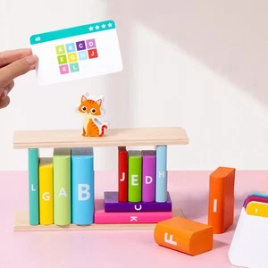 Wooden Blocks Set Stacking Blocks Indoor Activity Play Gift with Kitten for - Picture 1 of 7