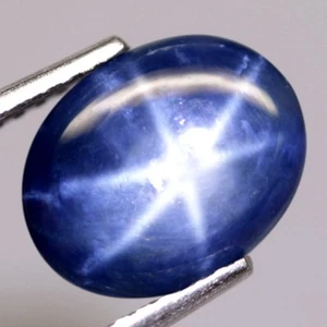 Natural Blue Star Sapphire Gemstone 9.6 x 7.7 mm Cabochon – 6-Ray Moving Star - Picture 1 of 3