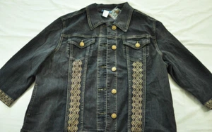 women's Koret denim jacket size 18 button front collar embroidered cotton blend - Picture 1 of 7