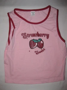 Shein girls 11-12yrs Sweet Strawberry graphic contrast trim crop tank top pink - Picture 1 of 1