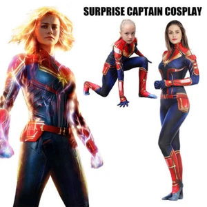 Captain Marvel Cosplay Frauen Mädchen Kostüm Lycra Jumpsuit Party Fancy Bodysuit - Bild 1 von 16