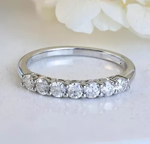 7-Stone Moissanite VVS1 Wedding Band Sterling Silver Anniversary Ring 4.5-9 S37B - Picture 1 of 7