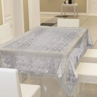 Transparent 3D Design PVC 6 Seater Dining Table Cover 60 x90 inch  Silver US - Image 1 of 4
