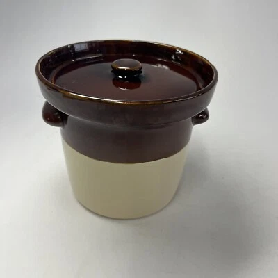 Vintage, McCoy Pottery 7015 2.5 Qt Cream & Brown Stoneware Bean Pot 6.75" Lid - Image 1 of 4