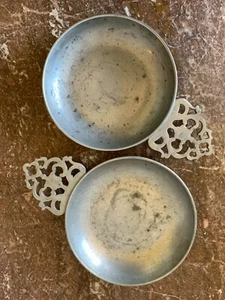 Vintage Lot of 2 Stede Pewter Porringer Bowls Filigree Handle 6" Made in Germany - Picture 1 of 6