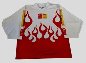 Swiss Ice Hockey Jersey Flames White V-Neck Long Sleeve Small OCHSNER HOCKEY - Picture 1 of 12