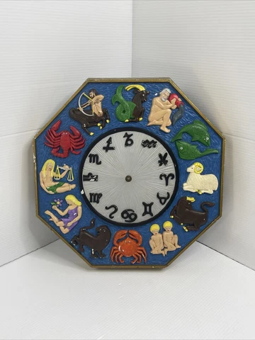 Vintage Homco Dart Zodiac Signs Wall Clock Plaque 16” Plastic *Not Working/Parts Cover