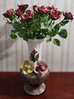Nuova Capodimonte Vase Pink Yellow Roses Flower  9.5