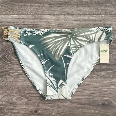 Parte inferior de bikini clásica AERIE talla XS estampado de palmeras tropical verde metálico playa nueva con etiquetas Foto 1 de 4