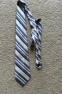 Grant Thomas Tie Handmade Diagonal Striped Blue White Red Silk Neck Tie - Picture 1 of 6