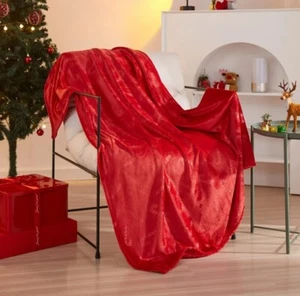 New Velvet Plush Throw Blanket 50"X60” Bright Red Candy Cane Fleece Holiday Time - Picture 1 of 5