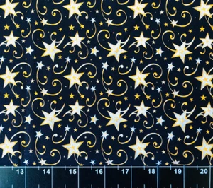 Tina Scrap 9"x21" Christmas Shooting Star Winter Gold Black Cotton Fabric - Picture 1 of 2