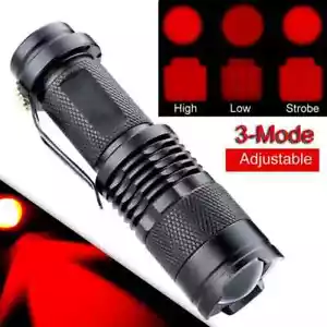 Mini Red LED Light Flashlight Touch 3 Modes Zoomable Tactical waterproof outdoor - Picture 1 of 9