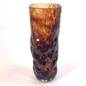 Vintage Mdina Tortoise Shell Brown Glass Textured Vase Knobbly 21cm Signed - Picture 1 of 17