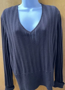 St. John Collection Santana Knit Brown V-Neck Jeweled Sweater Medium - Picture 1 of 6