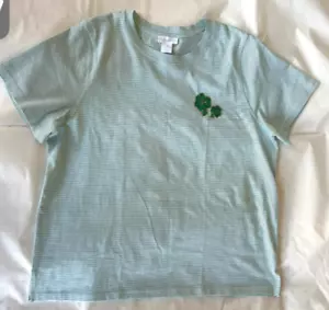 Cynthia Rowley White/Green Striped Flowers Embroidery Short Sleeve Top Size XL - Picture 1 of 7
