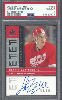 2002 SP Authentic Future Watch # 186 HENRIK ZETTERBERG Rookie Auto #735/999 PSA8 - Image 1 of 2