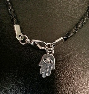 Evil Eye Kabbalah Fatima Hamsa Hand Charms Black Braided Lucky Leather Bracelet - Picture 1 of 2