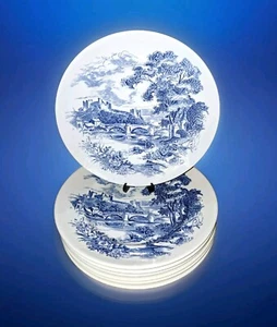 Wedgwood Countryside 6 Dinner Plates Blue 10" Enoch Unicorn Mark ENGLAND  - Picture 1 of 15