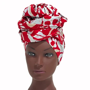 Kopftuch Schal Kopftuch afrikanischer Stoff rot weiß 100 % Baumwolle Turban 21"x71" - Bild 1 von 20