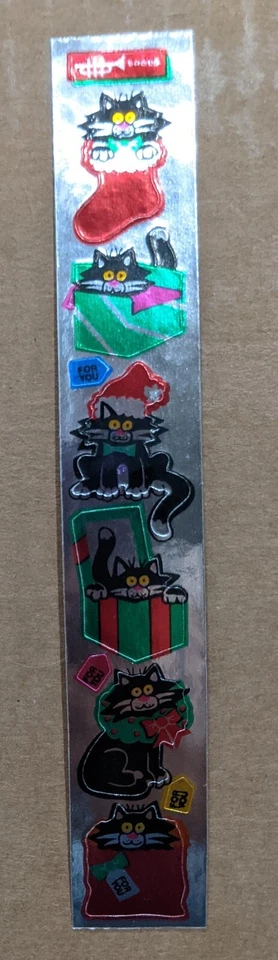 Vtg 1984 Cardedign TOOTS Foil Christmas Kitty Sticker Strip - Image 1 of 4
