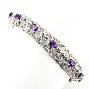 Summer 925 Silver Bangle Amethyst Chrome Diopside Sapphire Gemstone Jewelry - Picture 1 of 11