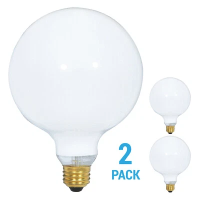 2 Pack 100G40/W Globe Bulbs 120V 100W Watt G40 Medium E26 Base Dimmable White