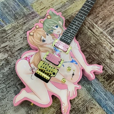 Guitarra Eléctrica Trémolo HH Pastillas 24 Trastes Anime&Manga Hermosa Niña en Forma de Niña Foto 1 de 4