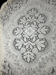Vtg Beige Ivory Lace Large Tablecloth 77x62 Floral Dainty Rectangular Delicate - Picture 1 of 12
