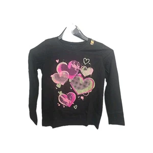 Mädchen schwarz Herzen Grafik Kinder Place LS Top rosa und Glitzer - Bild 1 von 3