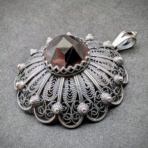 Granat Anhänger Tracht 800 Silber Filigran alt - Bild 1 von 7