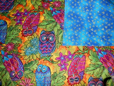 Pre-Quilted Double-Sided #7461 Bright Multicolor Owls 1 Yard X 42" Fabric # 60 - Image 1 of 4