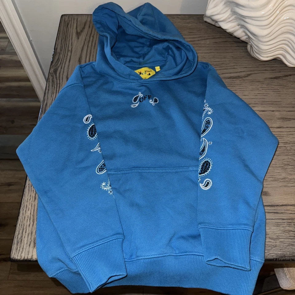 $410 Off-White Kids Boys Blue Logo Shape Zip-Up Hoodie Sweater Size 6 - Image 1 of 4