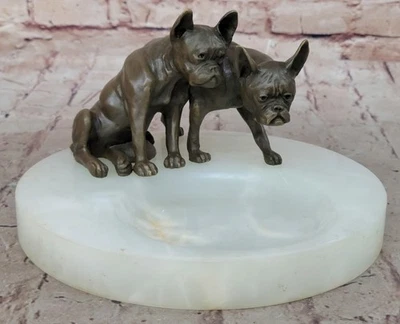 Onice Posacenere Con Bulldog Bronzo Scultura Casa Ufficio Decorazione Sale - Immagine 1 di 4