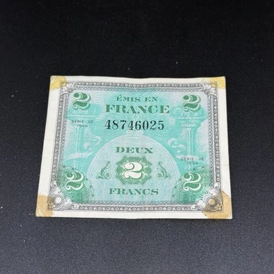 1944 France 2 Francs Allied Military Currency WWII Flag Note Liberated French - Image 1 of 2