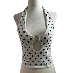 Zara White/Black Polka Dots Ribbed Halter Crop Top Women Size M-L | 57-45 - Picture 1 of 6