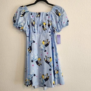 Bluey Girl's Size 14/XL Light Blue Character Print Puff Short Sleeve Dress NWT - Picture 1 of 3