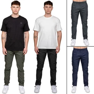 Mens Enzo Cargo Trousers Casual Pants Straight Cuffed Elasticated Bottoms - Picture 1 of 29