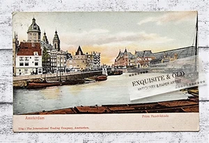 AK Amsterdam Prins Hendrikkade Häuser Architektur Fluss Postkarte Vintage alt - Picture 1 of 2