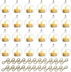 Hanging Glass Orbs Tea Light Candle Holders Flameless LED Party ,20pcs +4 Extra - Picture 1 of 7