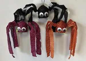 Evergreen 3 Pack Hanging Shaking Spiders Halloween Decor Orange/Purple/Black - Picture 1 of 6